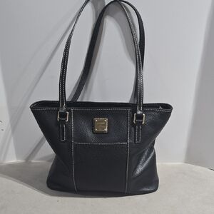 Dooney & Bourke Black Leather Lexington Tote with Gold Accents